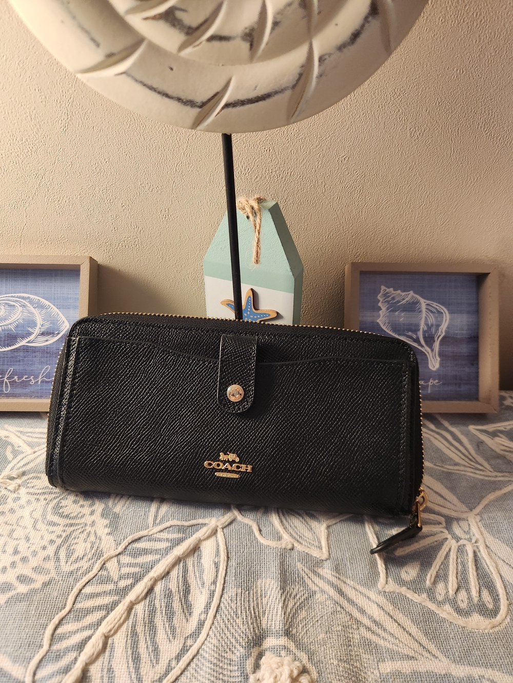 Coach Black Leather Zip-Around Continental Wallet